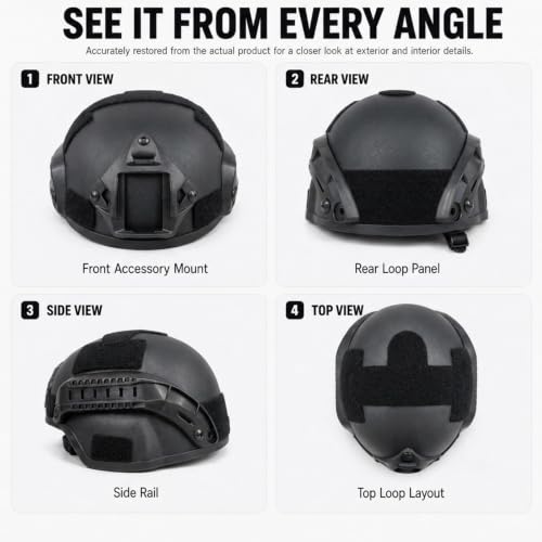 MICH Airsoft Helmet and Full Face Mask, with Side Rails and NVG Fixing Device Suitable for CS Gaming and Paintball Shooting - color: BL