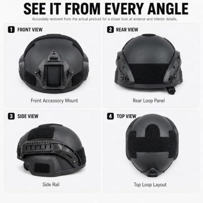 MICH Airsoft Helmet and Full Face Mask, with Side Rails and NVG Fixing Device Suitable for CS Gaming and Paintball Shooting - color: BL