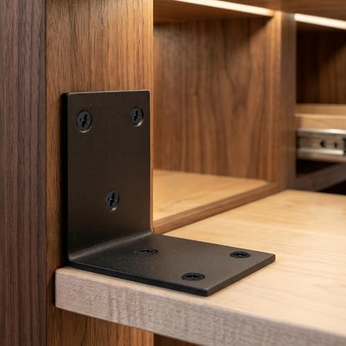 Alise 4Pcs Black Stainless Steel L Brackets Heavy Duty for Wood Furniture - color: Matte Black, size: 65x65MM