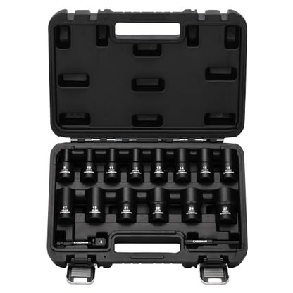 CASOMAN 16PCS 1/2" Drive Impact Bolt and Nut Extractor Socket Set, Stripped Lug Nut Remover Include Hex Shank Adapter & Pin Bar, for Removing Damaged Rusted Broken Rounded Fasteners off, CR-MO, Metric - size: 16-Piece