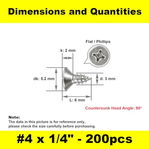 #4 x 1/4" 304 Stainless Steel Small Wood Screws, M3x6mm(200Pcs) - size: #4 x 1/4''-200pcs