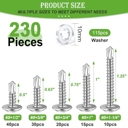 mxuteuk 230PCS #8 Self Tapping Screws,410 Stainless Steel - size: SV 230PCS #8 Kit