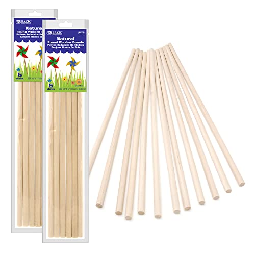 BAZIC Products Natural Birch Round Dowels, 3/8 x 12 in, 6 Ct, 2-Pack - color: 3/8" x 12" Natural, size: 2-Pack