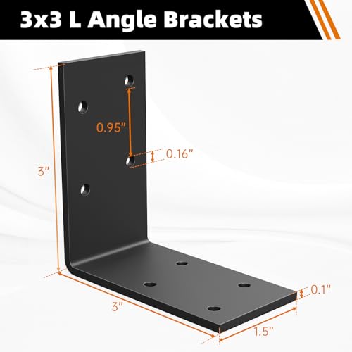 3"x3"x1.5" Steel Angle Bracket, 90 Degree L Corner Brace - size: （8PCS） Black