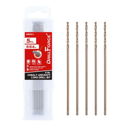 9/64 in. x 6 in. Cobalt Aircraft Extension Drill Bits Set(5PCS), M35 High Speed Steel Drill Bit Extra Long Deep Hole Drilling for Stainless Steel, Plastic and Wood - size: 9/64"x6"(5PCS)