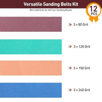 4" x 24" Sanding Belts for Belt Sander, Assorted Grits 12 Pcs (3 Each of 80 120 150 240), Aluminum Oxide Sanding Belts for Woodworking Metal Polishing Knife Sharpening - size: 4" x 24"