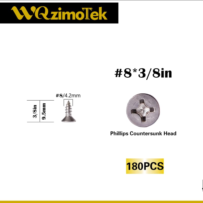 304 Stainless Steel #8 x 3/8" Flat Head Self Tapping Wood Screws 180PCS - size: #8 x 3/8"（180PCS）