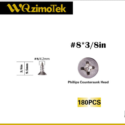 304 Stainless Steel #8 x 3/8" Flat Head Self Tapping Wood Screws 180PCS - size: #8 x 3/8"（180PCS）