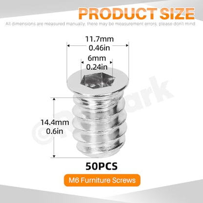 50Pcs M6x15mm Nickle Threaded Insert Nuts Assortment Kit Metric Hex Socket Drive Metal Bolt Wood Inserts Bolt Nut Insert for Wood Products Furniture - style: nickle plated 6x15MM threaded inserts nuts