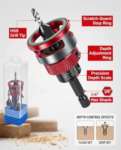 7PCS Countersink Drill Bit Set with Adjustable Depth Stop Collar