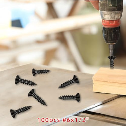 100pcs #6 x 1/2" Black Screw, Flat Head Phillips Wood Screw(SUS304) 18-8 S/S Electroplating Black Stainless Steel, 6 x 1/2-Inch,(100pcs) - color: Black, size: #6*1/2