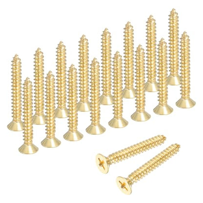 MECCANIXITY Brass Phillips Wood Screws, M5 x 35mm Brass Phillips Flat Wood Screws Self-Tapping Furniture Connector for Door Hinges, Wood Crafts and DIY Projects,(Gold Tone, Pack of 18) - size: M5 x 35mm