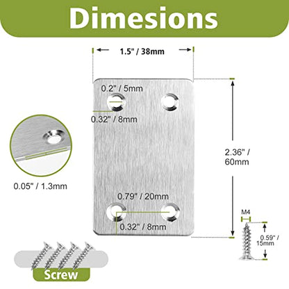 60 x 38 x 1.5mm Flat Mending Plate - Stainless Steel - Silver - 12Pcs - color: Silver, size: 60 x 38 x 1.5mm