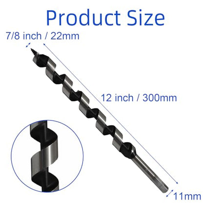 7/8 Inch x 12 Inch Wood Auger Drill Bit for Tree Stump Drilling - size: 7/8 Inch