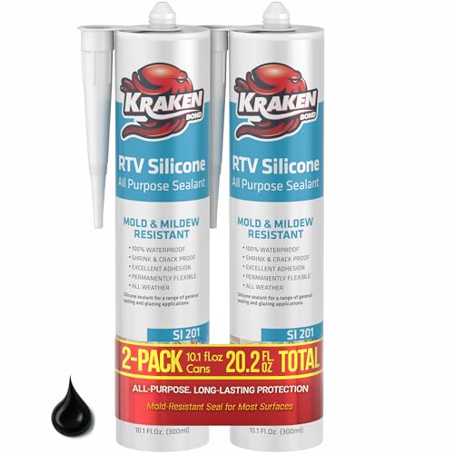 Kraken Bond RTV Silicone Sealant Black (2 x 10.1 fl.oz.)%100 Waterproof Silicone Caulk Kitchen and Bathroom, All Purpose, Window Caulking Sealant Outdoor, RV, 2 Pack - size: 2 Pack