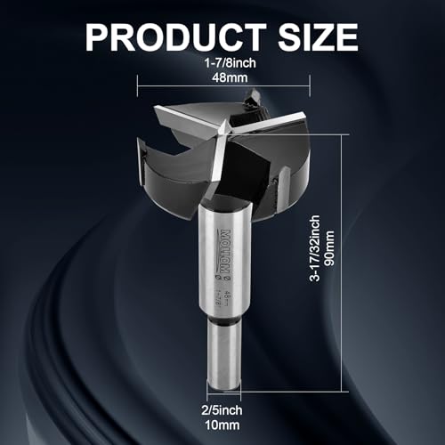 Mollom 48mm (1-7/8") Triple Flute Carbide Forstner Drill Bit - size: 48mm | 1-7/8"