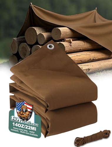 Canvas Tarp 10x20ft 22Mil Water-Resistant Tarps with Aluminum Grommets, 14OZ UV-Resistant Tarpaulin,Heavy-Duty Multi-Use Cloth Covers for Wood/Car/Roof/Boat/Camp/Canopy - color: Brass, size: 10'*20'