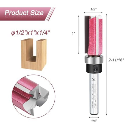 3-Flute Top Bearing Flush Trim Bit 1/4" Shank 1/2" Dia 1" Cut Length - size: 1/2"Dia x 1" x 1/4"Sh, style: Top Bearing