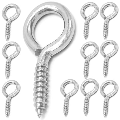 M6 10 Pcs 304 Stainless Steel Screws Eye,2.56 Inch Screw Self Tapping Eye,Load Bearing 200LB, Duty Eye Bolt for Wood Securing Cables Wire,Indoor & Outdoor Use (10, M6 2.56 Inch) - size: M6 2.56 Inch