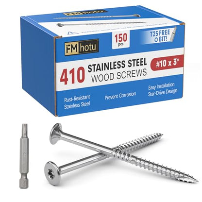 #10 x 3 Stainless Steel Deck Screws, 150Pcs 410 Grade Stainless Steel - size: #10 × 3"