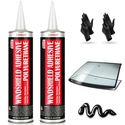 [2 Pack] Polyurethane Windshield Adhesive, Windshield Sealant Black - High Bond Strength, Quick Curing & Weather Resistant Automotive Glass Glue for Vertical & Overhead Application, 310ml - size: 2P