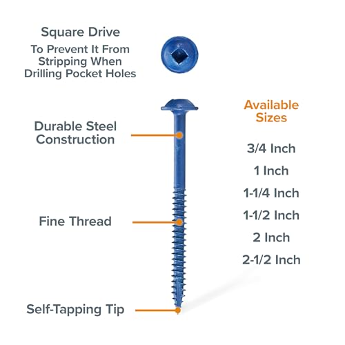 Bora Pocket Hole Screws - 2 Inch (200 Piece) - Fine Thread - size: 2 inch (200 Piece), style: Fine Thread