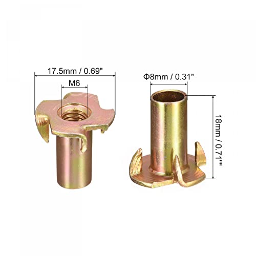 uxcell M6x18mm T-Nuts 4 Pronged Tee Nut Carbon Steel Threaded Inserts for Wood 24pcs - size: M6x18mm