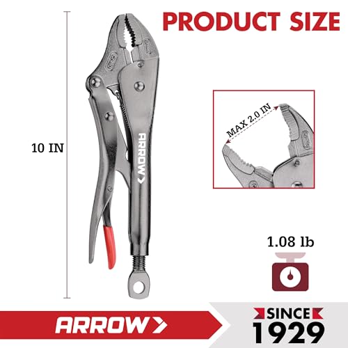ARROW 10" Curved Jaw Locking Pliers with Screw Extractor - size: 10 inch