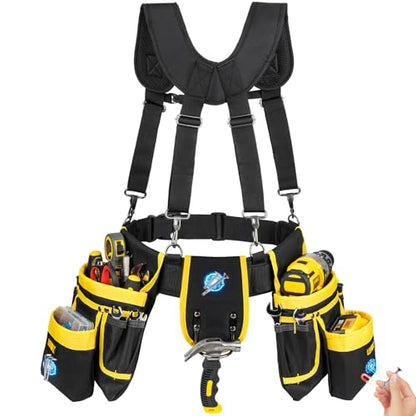 LEFOR·Z Tool Belt with Suspenders,27-Pockets Heavy Duty Tool Belts for Men - color: Black/Yellow