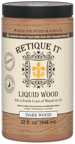 Retique It Liquid Wood - Dark Wood Quart - Paint it Then Stain it - Stainable Wood Fiber Paint - Put a Fresh Coat of Wood on it (32 Fl Oz Dark Wood) - color: 3 Dark Wood, size: 32 Fl Oz (Pack of 1)