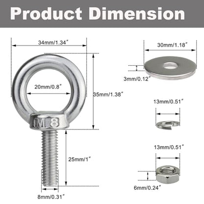 M8 Stainless Steel Eye Bolts with Nuts and 4 Pack M8 x 25mm (5/16" x 1") - size: M8x25mm (5/16"x1")
