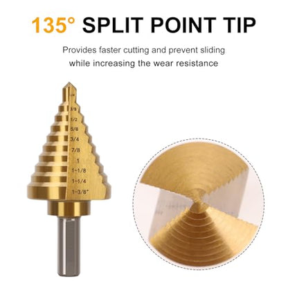 Titanium Step Drill Bit with 10 Sizes, 1/4 to 1-3/8 Inches High Speed Steel Drill Cone Bits for Sheet Metal Hole Drilling Cutting, HSS Multi Size Hole Stepped Up Unibit for DIY - style: 1PC Step Drill Bit