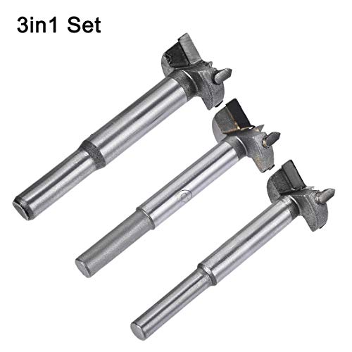 uxcell Forstner Wood Boring Drill Bits 24mm 25mm 26mm Dia. Hole Saw Carbide Alloy Steel Tip Round Shank Cutting for Hinge Plywood Wood Tool 3in1 Set - size: 24mm, 25mm, 26mm