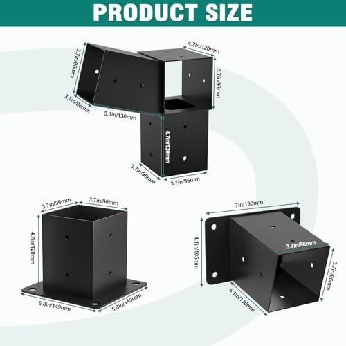 15° Pergola Brackets, 2 Pack Slanted Roof Woodworks Pergola Kit for 4x4'' - size: 2P 15° 3-Way Bracket +2P 15° Base +2P Base