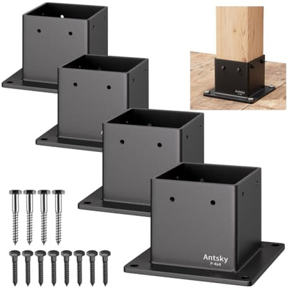 4×4"(Actual：3.5×3.5inch) Post Stainless Steel Flange Anchor Base with Screws for Deck Railing, Black Finish (4 Pack) - size: 4×4"(Actual:3.5×3.5inch), style: 4Pack