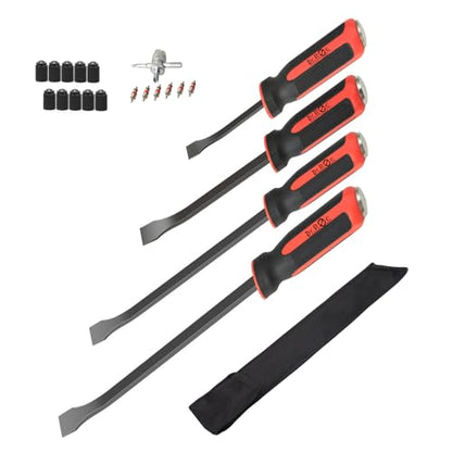 Dr.Roc 4pcs Heavy Duty Pry Bar Set with Ergonomic Handles with Strike Cap and Angled Tip Machanic Hand Tools for Prying, Lifting,Pulling,demolishing and Repairing