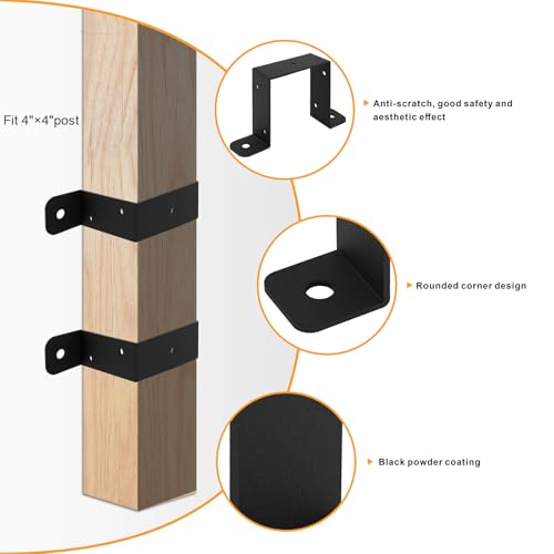 8 Pcs Square Pipe Clamp, Strap Post Ties Brackets, U Shaped Connector Bracket for 4×4 Post,Wood Deck Fence Post Tie for Balcony Railing, Stairs Railing
