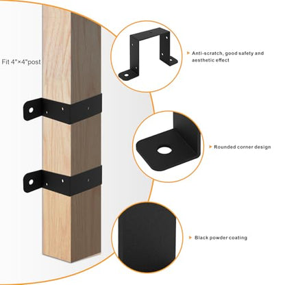 8 Pcs Square Pipe Clamp, Strap Post Ties Brackets, U Shaped Connector Bracket for 4×4 Post,Wood Deck Fence Post Tie for Balcony Railing, Stairs Railing