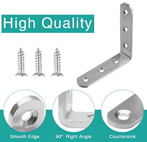 10 Pcs Stainless Steel Corner Brace, 80 x 80 mm L Bracket 90 Degree Right Angle Bracket Fastener Shelf Bracket, Brushed Finish, Thicken Corner Bracket - size: 80x80mm