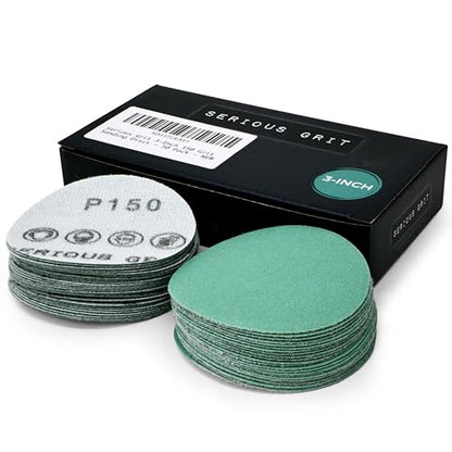 Serious Grit - 3-Inch P150 Grit Hook & Loop Sanding Discs - 50 Pack - style: 150 Grit
