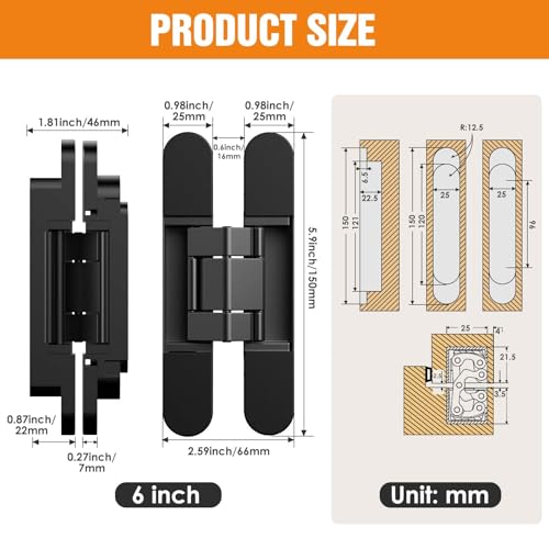 6" Hidden Door Hinge/Concealed Hinges,Invisible Hinges - color: Black, size: 6 Inch