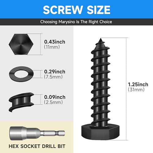 (20-Set) 1/4 x 1-1/4" Lag Screws, Stainless Steel Heavy Duty Hex Head Lag Bolts for Wood, Commercial/Industrial Grade 1/4 Bolts, Mounting Screws Bolts Kit, Black Oxided by Marysino - color: Black, size: 1/4" x 1-1/4"