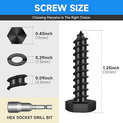 (20-Set) 1/4 x 1-1/4" Lag Screws, Stainless Steel Heavy Duty Hex Head Lag Bolts for Wood, Commercial/Industrial Grade 1/4 Bolts, Mounting Screws Bolts Kit, Black Oxided by Marysino - color: Black, size: 1/4" x 1-1/4"