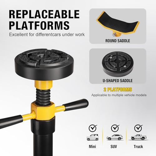 YELLOW JACKET 3/4 Ton Underhoist Support Stand with Two Wheels, Lifting from 43.3" to 70.9", Bearing Mounted Spin Handle, Contoured Saddle, Supports Vehicle Components, Self-Locking Screw - size: 3/4 ton with Two Wheels