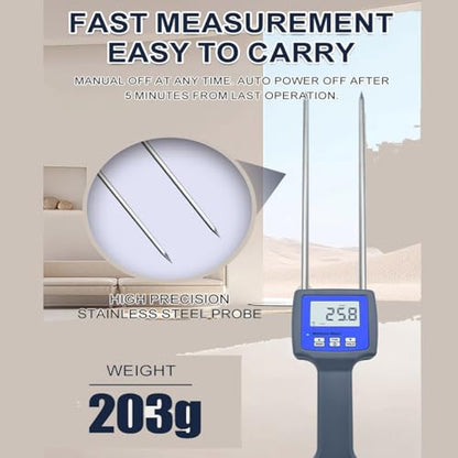 Wood Sawdust Powder Meter Hay Bale Bamboo Powder Moisture Fiber Tester with LCD Display Wood Sawdust Bamboo Powder Humidity Tester with Measuring Range 0 to 84 Percent