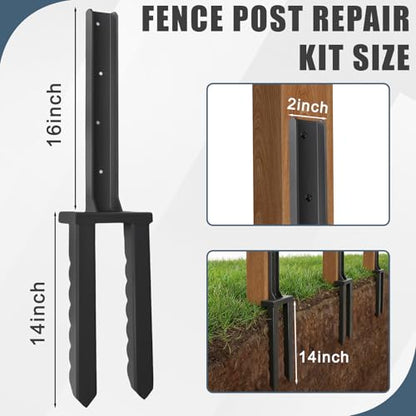 2Pcs Fence Post Repair Kit, Quick Fix Broken/Leaning Wood Post