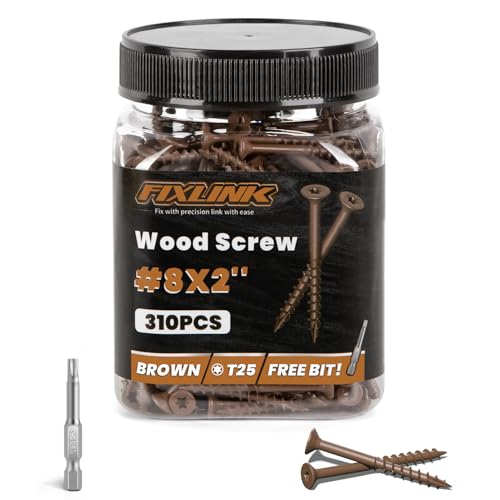Wood Screws 2 inch, 310PCS, FIXLINK #8 x 2 Deck Screws, Brown - color: Brown, size: #8 x 2"