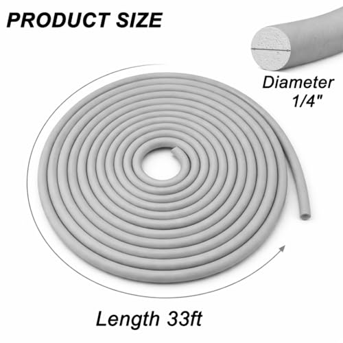 Backer Rod 1/4 inch, EPDM Closed-Cell Foam Caulk Saver for Expansion Joint Filling, Gap Sealing, Concrete Cracks, Windows and Doors, Gray (33ft) - size: 33 ft