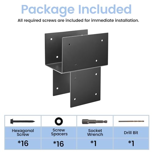1 Pack 6"×6" Heavy-Duty Post Caps Tie Bracket(Actual 5.5"x5.5"), High-Carbon Steel Wood Beam Support Bracket for Connecting Wood Beam to Pergola, Deck Patio Post (Black) - size: 6in-1P