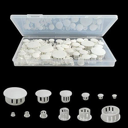 155 pcs White Plastic Plugs, 5mm (0.19"), 6mm (1/4"), 8mm (5/16"), 10mm (3/8"), 13mm (1/2"), 25mm/(1"), 6 Sizes Plastic Hole Plugs Set - color: White